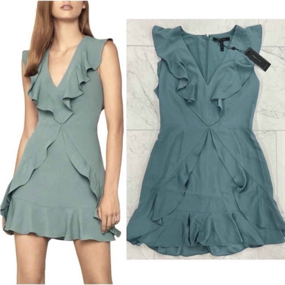 BCBGMAXAzria Ruffled Deep-V neckline Mini Dress NWT’s - Picture 2 of 3